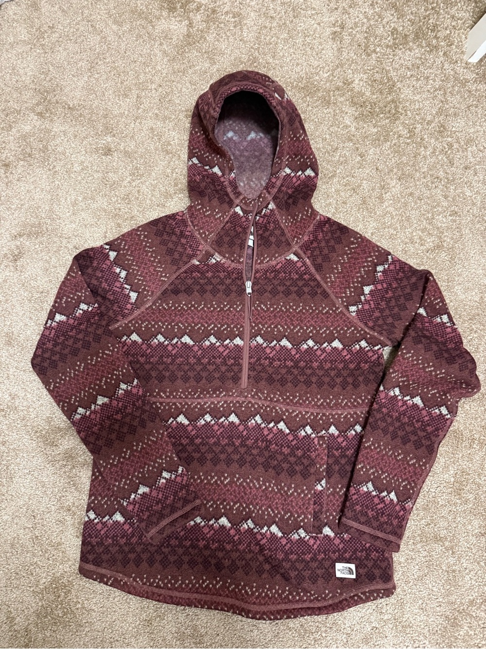 The North Face Men's Burgundy Patterned Zip-Up Hoodie Sweater